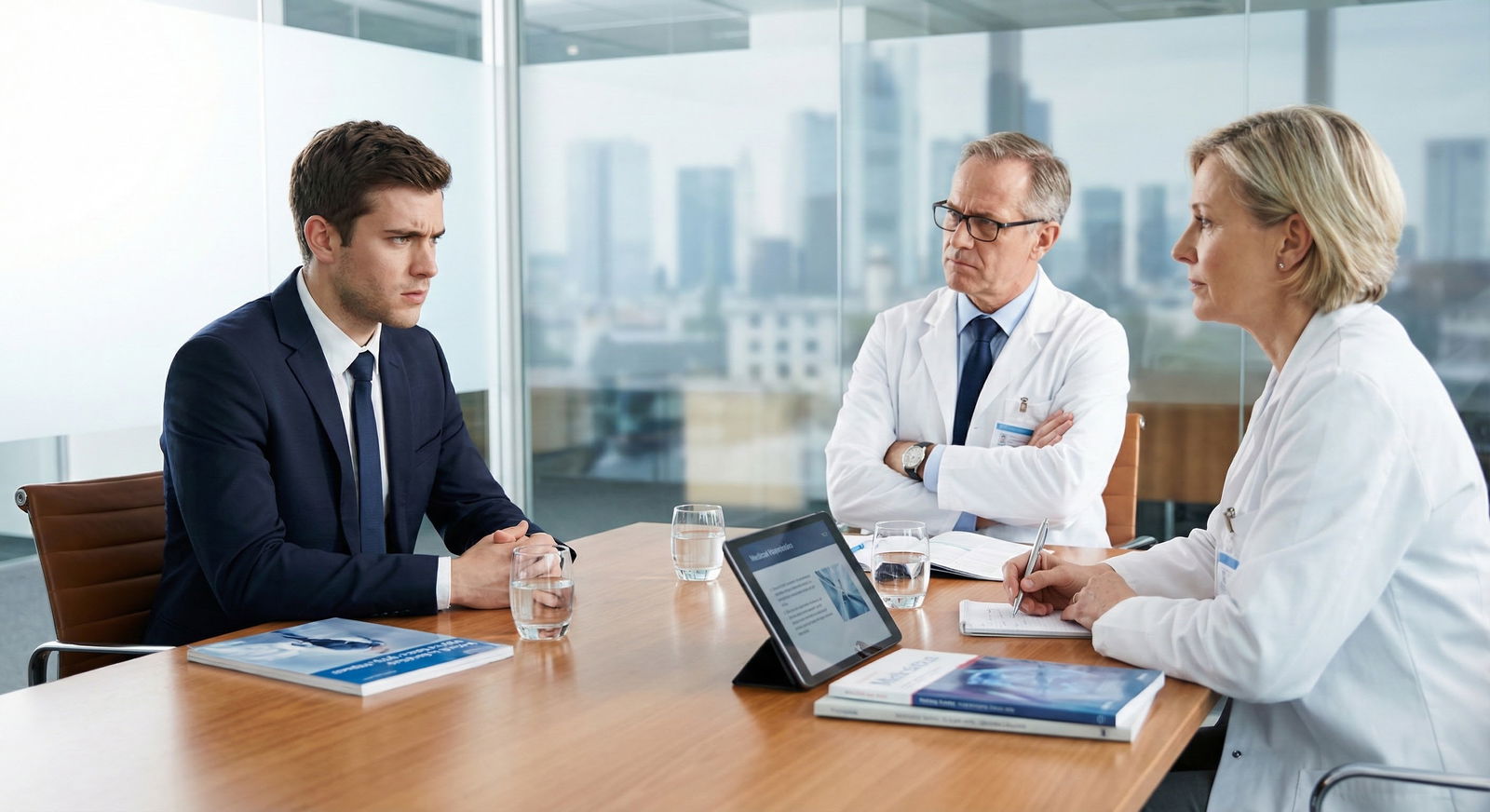 Resident looking uneasy during an interview with skeptical faculty -  for Will Talking About OMM in Interviews Hurt Me in ACG