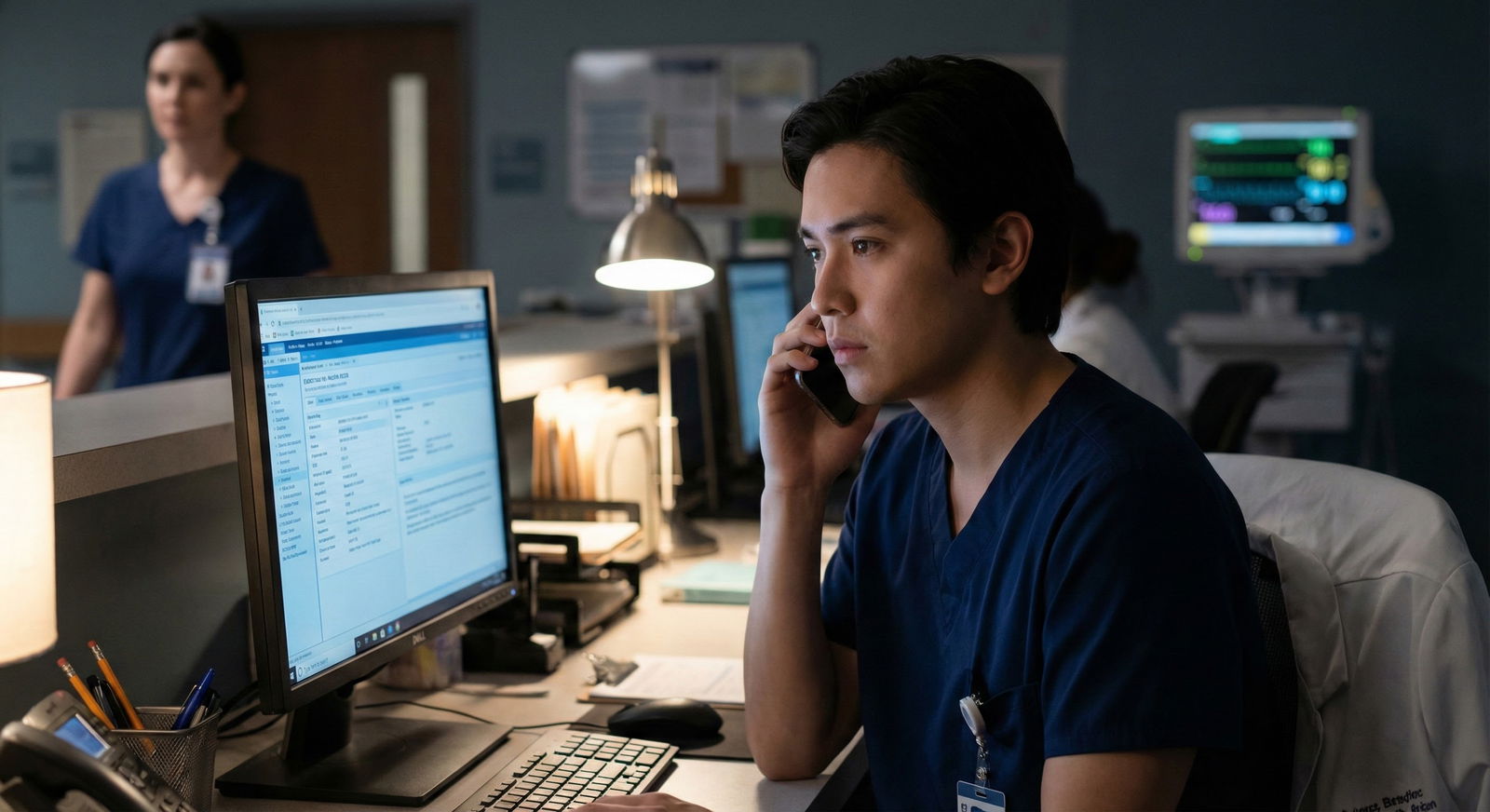 Resident on phone with attending while reviewing patient chart -  for Covering a Specialty You Don’t Know Well Overnight: Sur