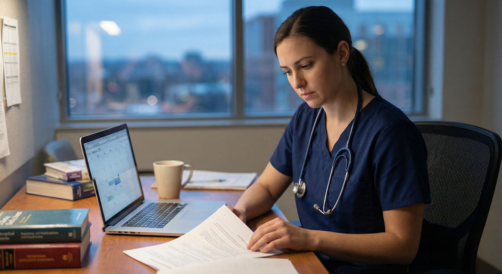 Medical student sitting anxiously in a clinic hallway with paperwork in hand -  for What If My Doctor Won’t Write the Letter