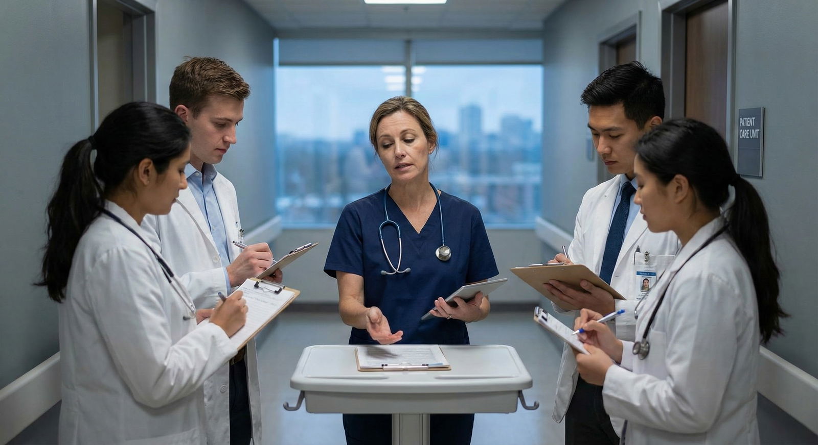 Resident physician leading a small team during morning rounds -  for How Many Leadership Roles Can You Take On Without Burnin