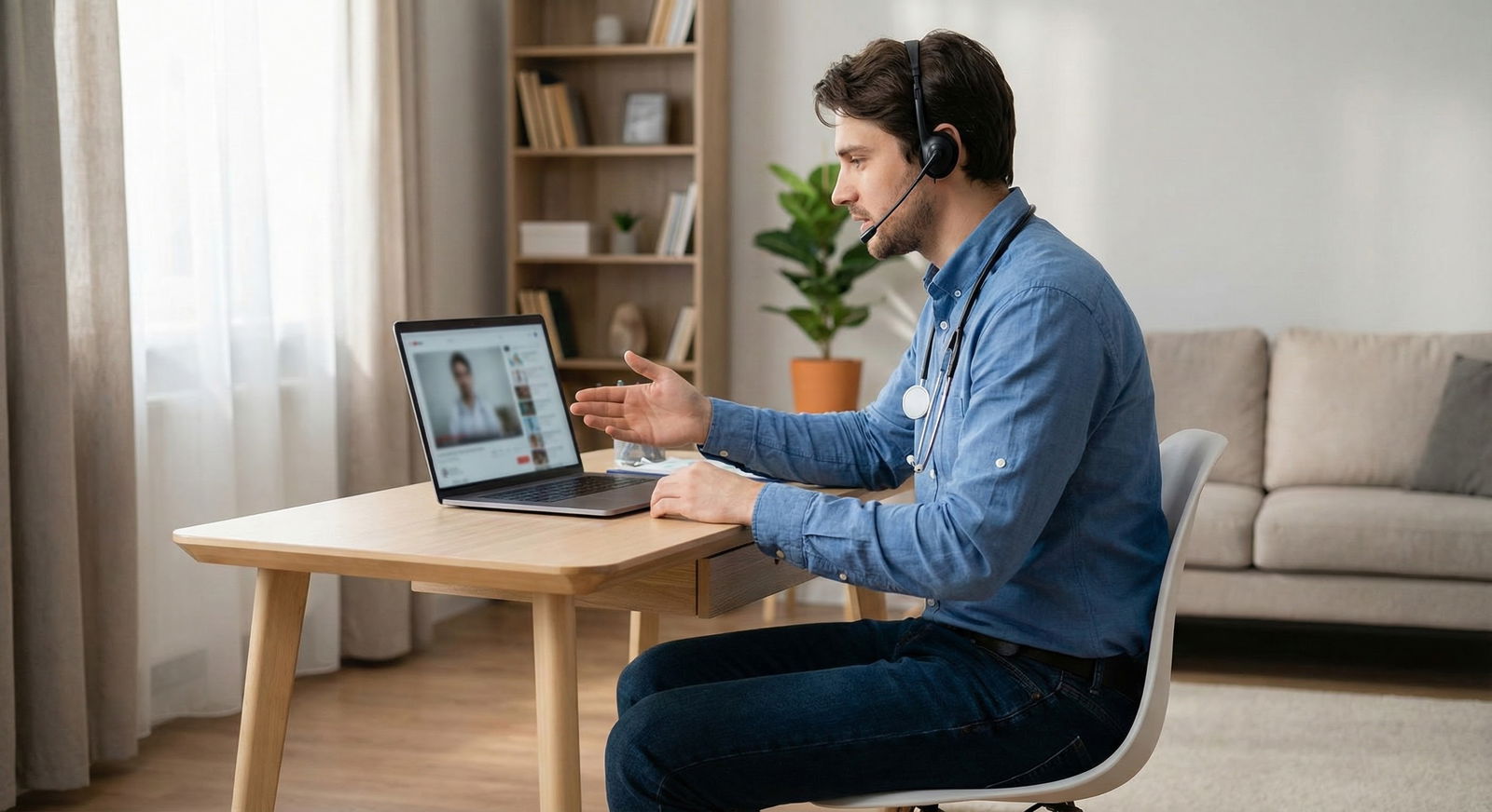 Resident physician on a laptop doing telehealth consults from home Resident physician on a laptop doing telehealth consults from home - for I Matched a Low-Paid Residency and Already Feel Tra
