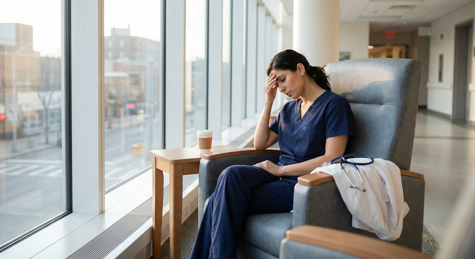 Resident physician reflecting during a quiet moment -  for How Do You Show ‘Initiative’ Without Looking Like a Show-Off?