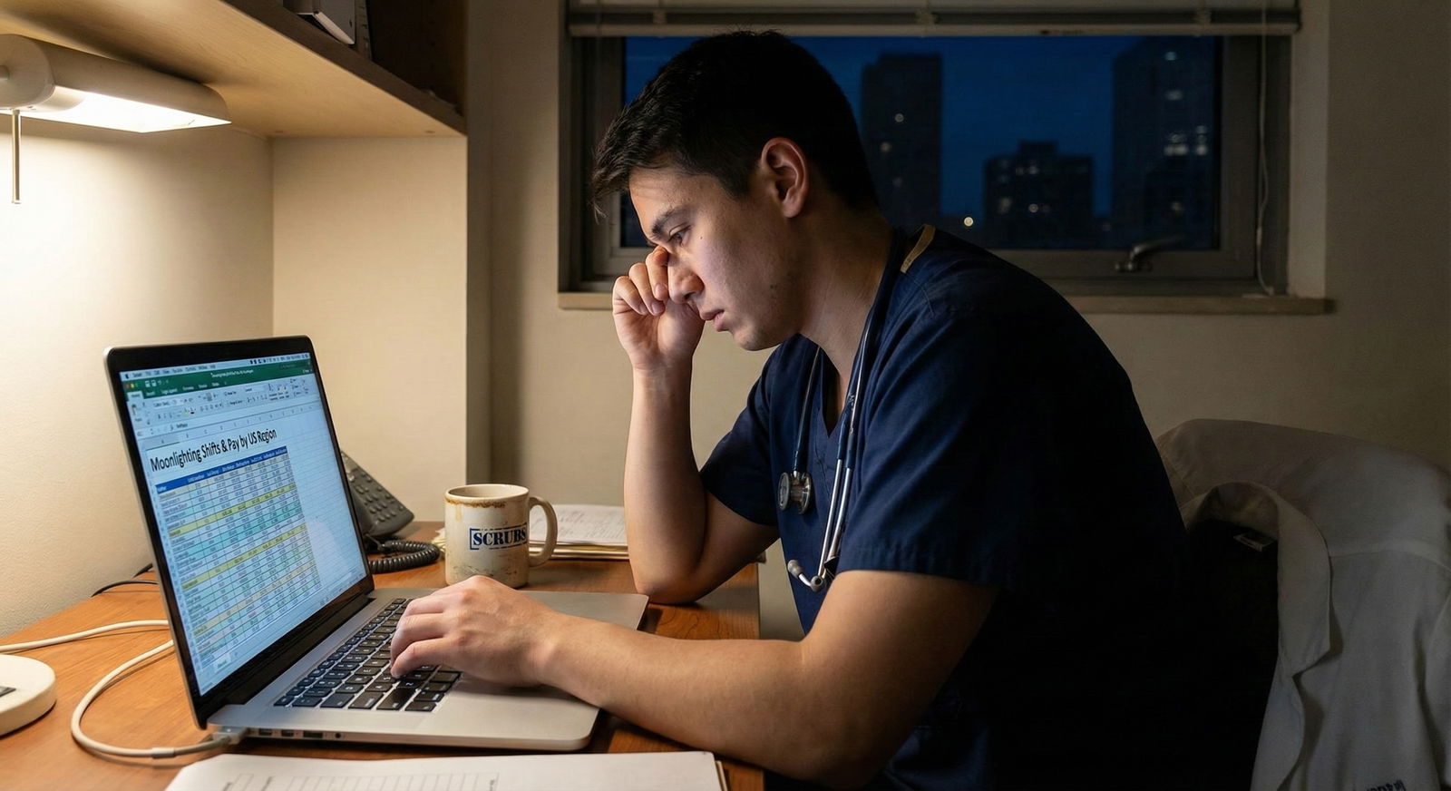 Resident physician overlooking a city skyline, reflecting on residency program and location choices -  for Should You Priorit