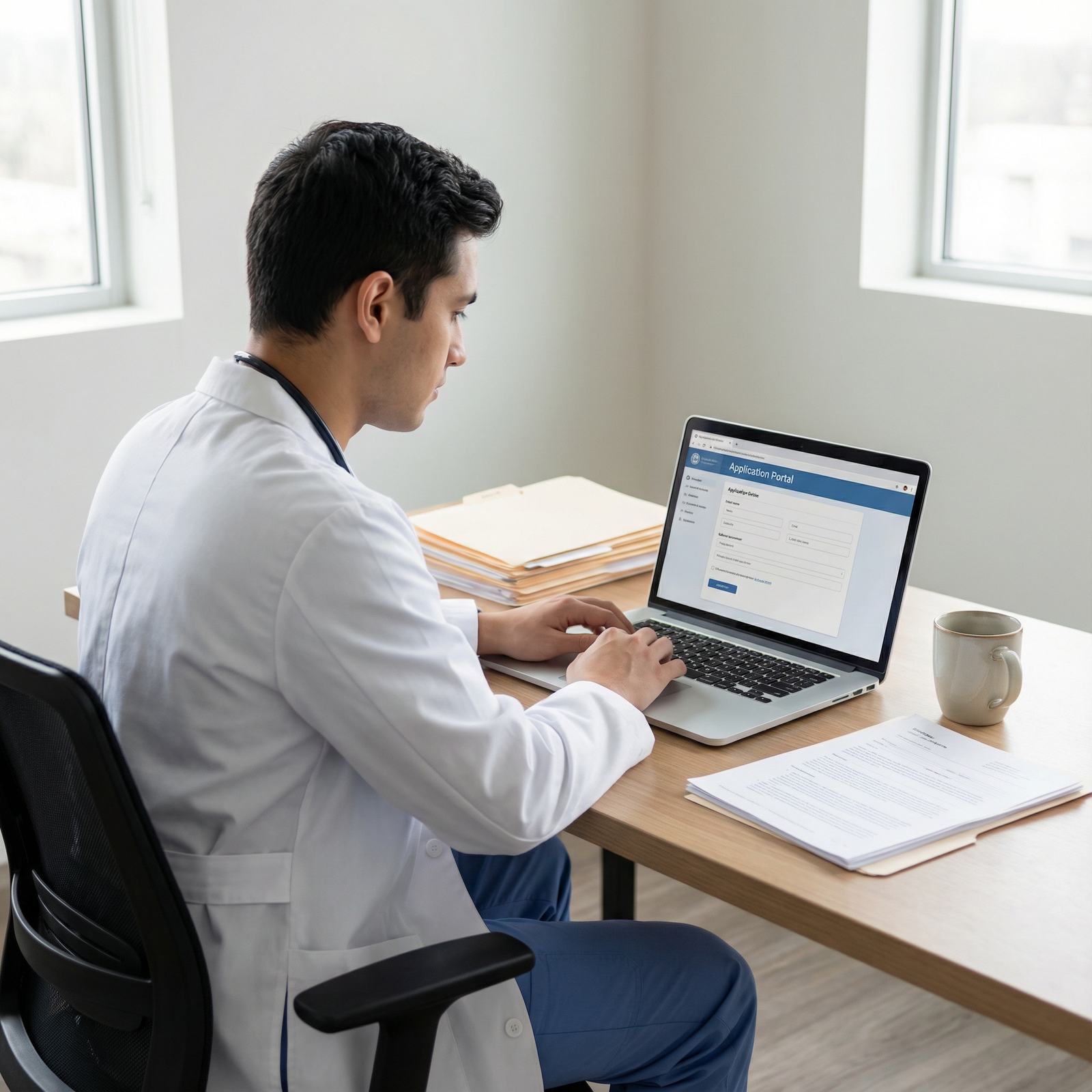 Resident preparing residency applications with organized documents -  for Vague Reminders and Other Follow-Up Mistakes LOR Wr