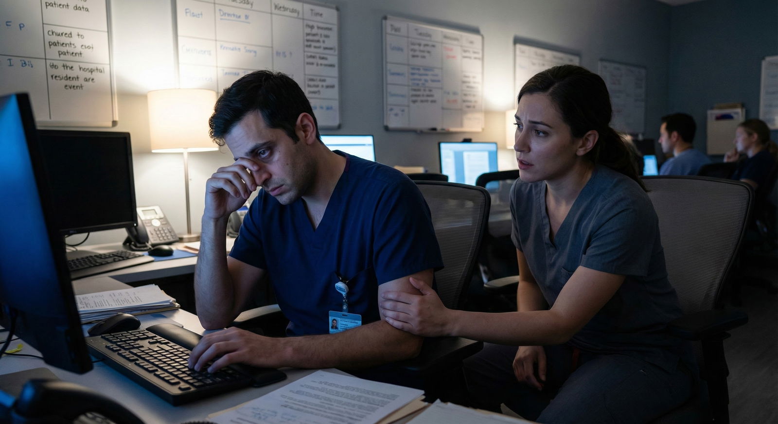 Resident reviewing a handwritten one-page burnout plan at a desk Resident reviewing a handwritten one-page burnout plan at a desk - for How Do I Build a Personal Burnout Prevention Plan Tha