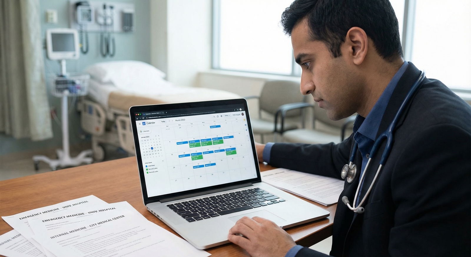 Resident reviewing a calendar of interview and second look dates -  for How to Schedule Second Looks Without Derailing Your R