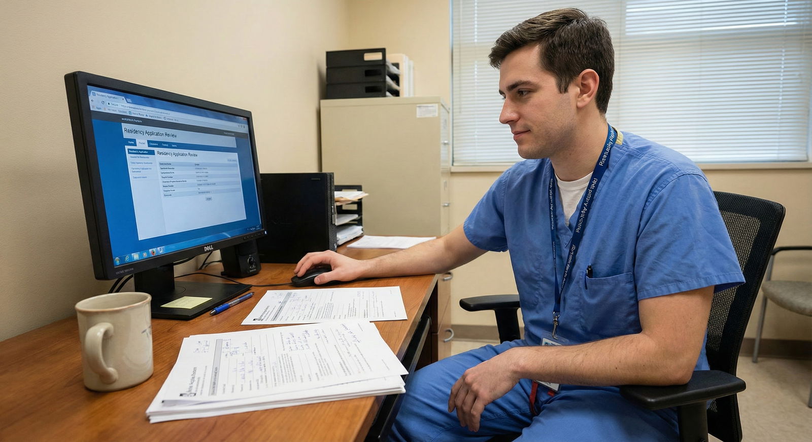 Resident reviewing applications at a community hospital program Resident reviewing applications at a community hospital program - for Myth vs Fact: Are Community Programs More Forgiving of