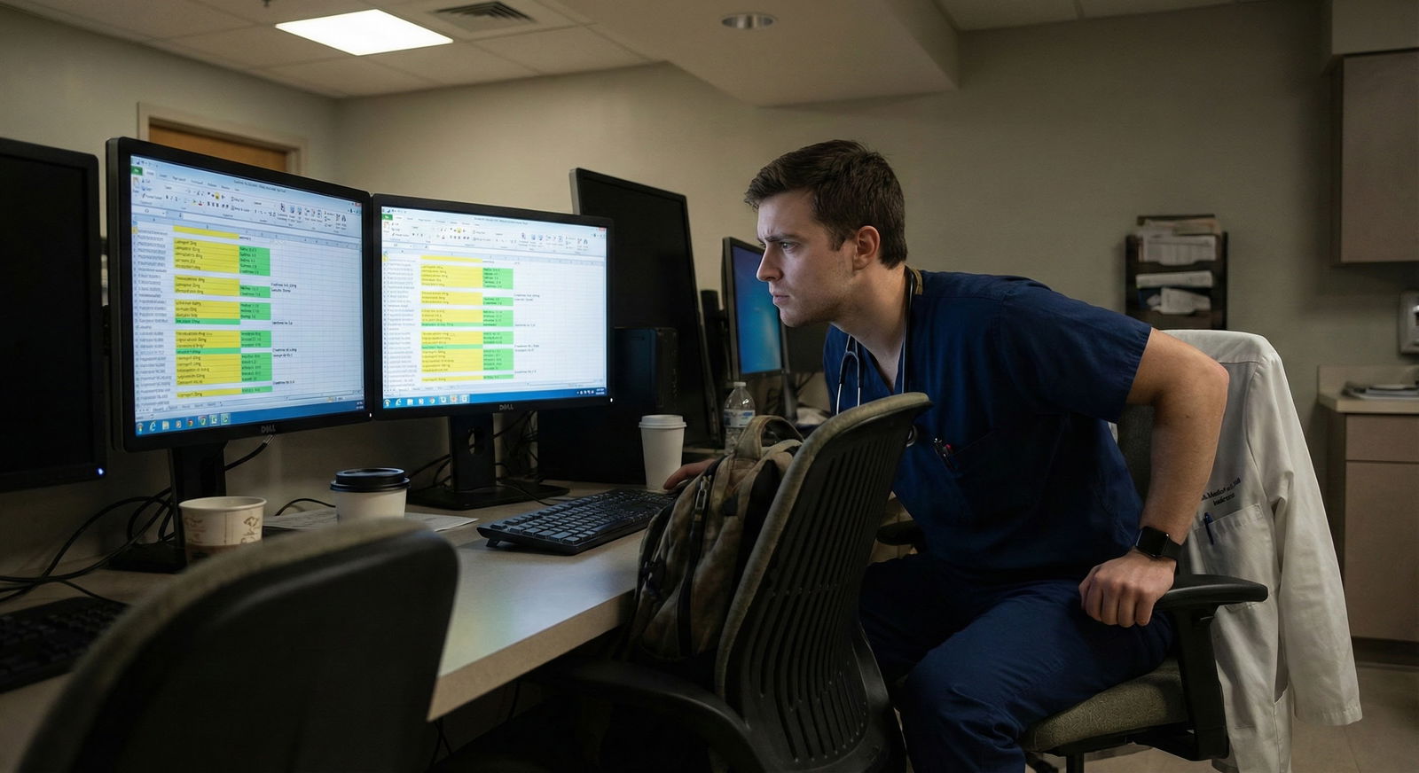 Resident reviewing complex medication chart on a computer screen -  for Complex Polypharmacy Questions on Step 3: A Rational
