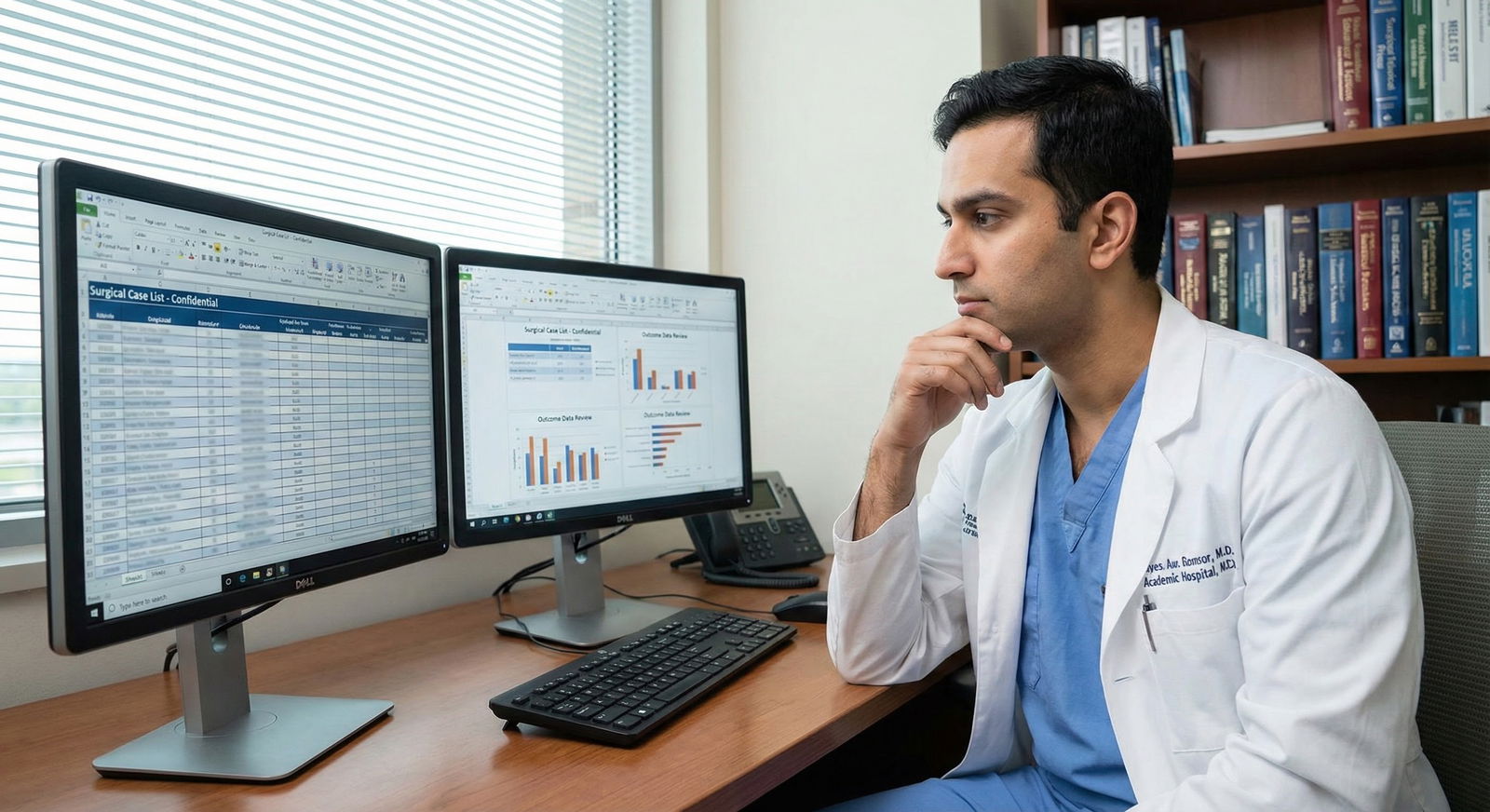 Resident reviewing de-identified surgical charts for outcomes study -  for Designing a Publication-Ready Chart Review Project
