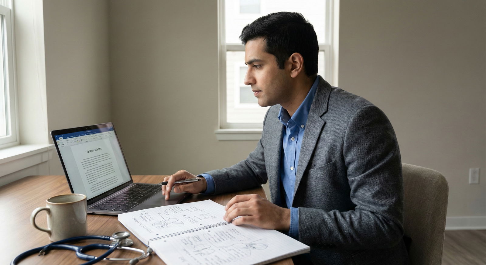 Resident reviewing fellowship personal statement on a laptop -  for Highlighting Procedural Competence Without Looking Overco