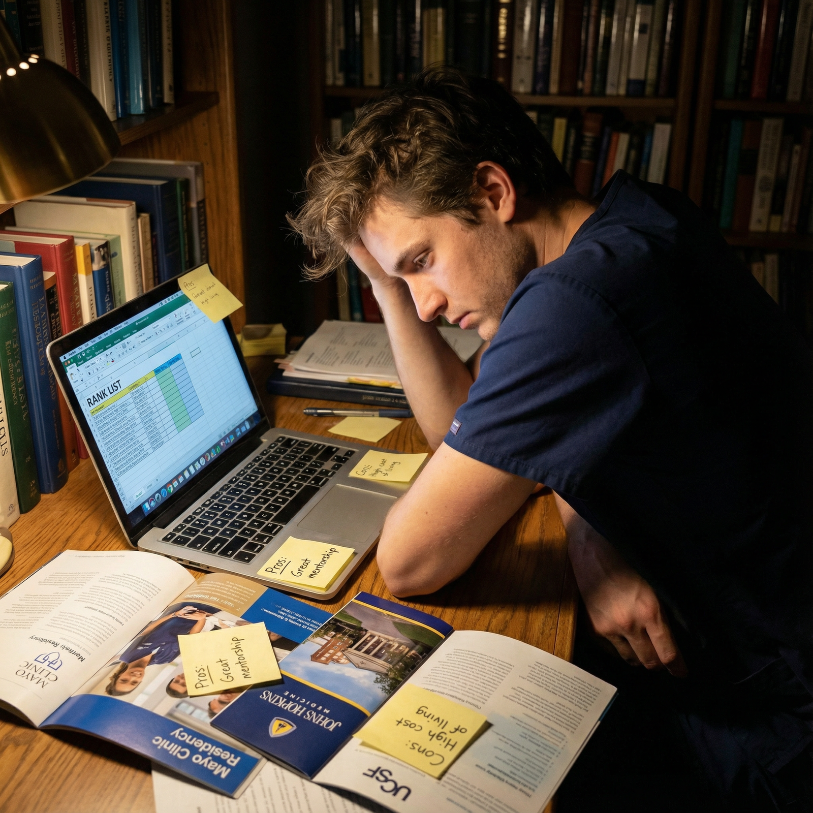 Medical student calmly reviewing their ranked residency list on a laptop -  for Using Post‑Interview Notes to Build an Object