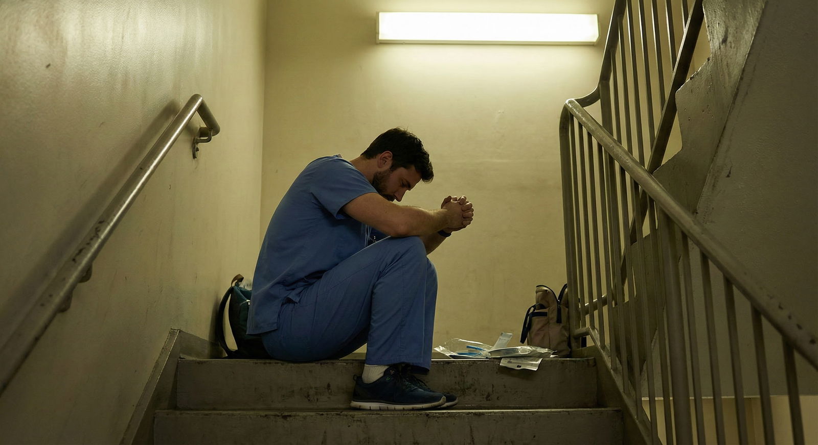 Residents sharing snacks and laughing during night shift break Residents sharing snacks and laughing during night shift break - for Cross-Cover Nights: The Distinct Comedy Culture of Nigh