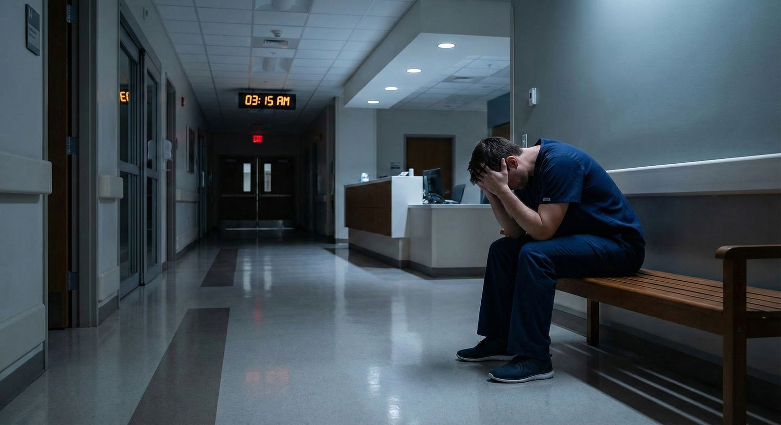 Resident physician walking through a quiet hospital corridor at night -  for Understanding In-House vs Home Call and Its Impa