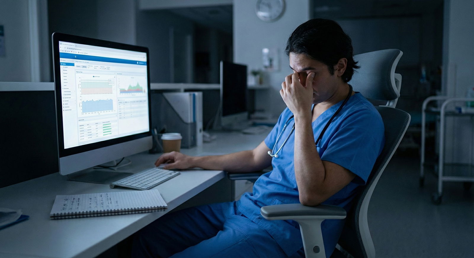 Resident working through a CCS case on hospital computer -  for How Important Is CCS Compared to MCQs on Step 3?