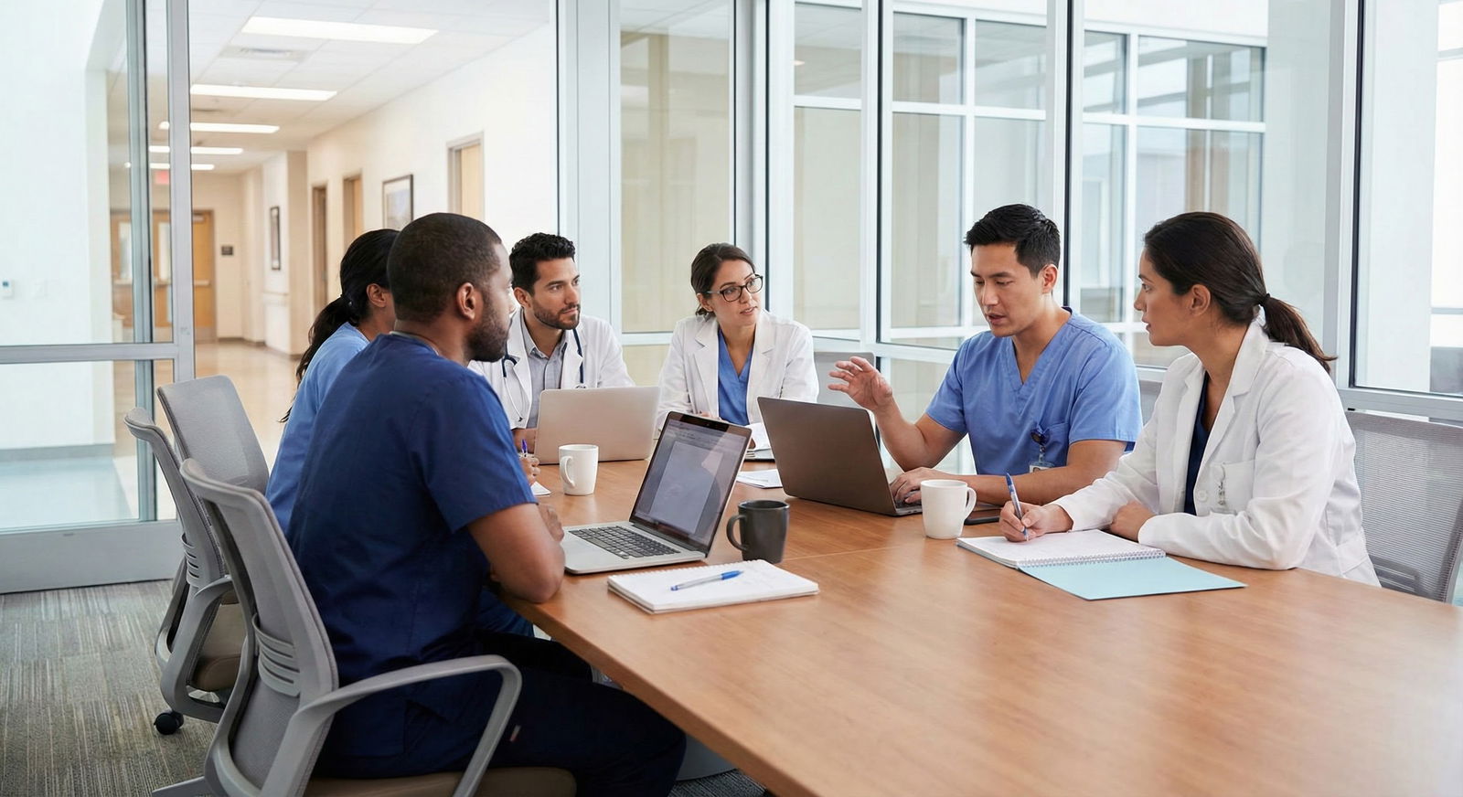 Residents debriefing in a hospital workroom -  for How Do You Show ‘Initiative’ Without Looking Like a Show-Off?