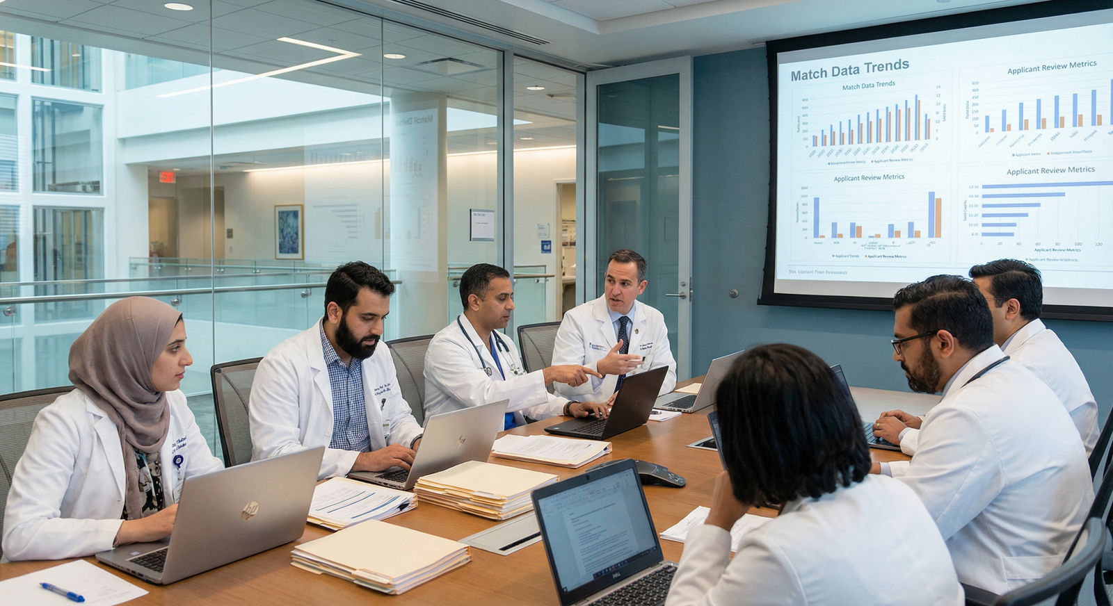 Residents reviewing applicant files during selection meeting -  for Holistic Review in Practice: What Match Data Shows About