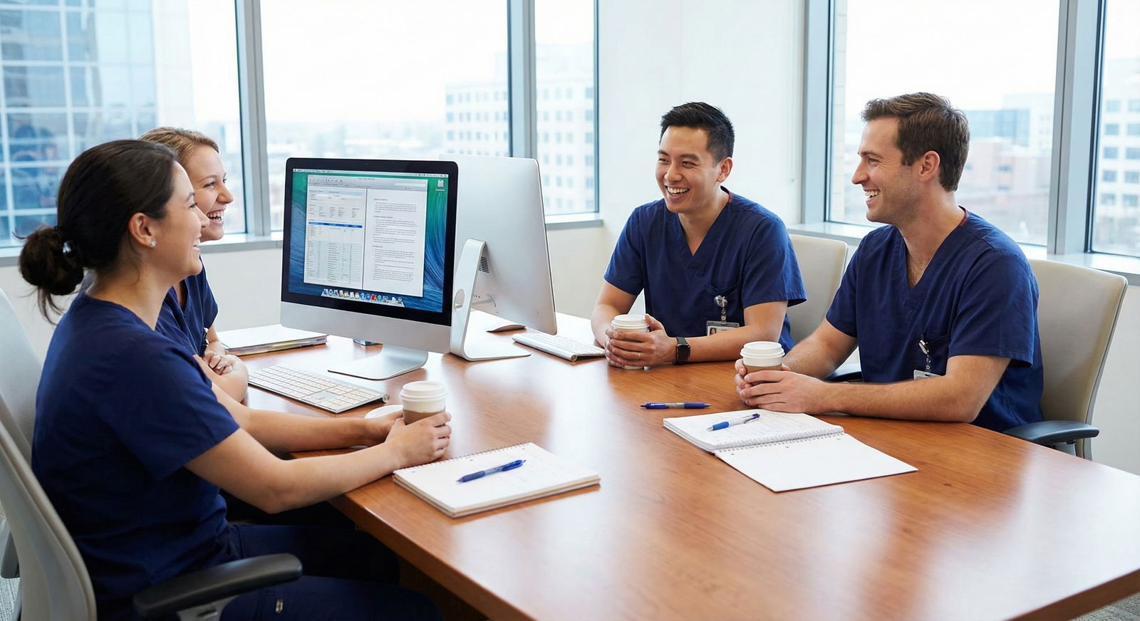 Resident reading evaluation feedback on laptop -  for Myth vs Reality: Do Funny Residents Actually Get Better Evaluations?