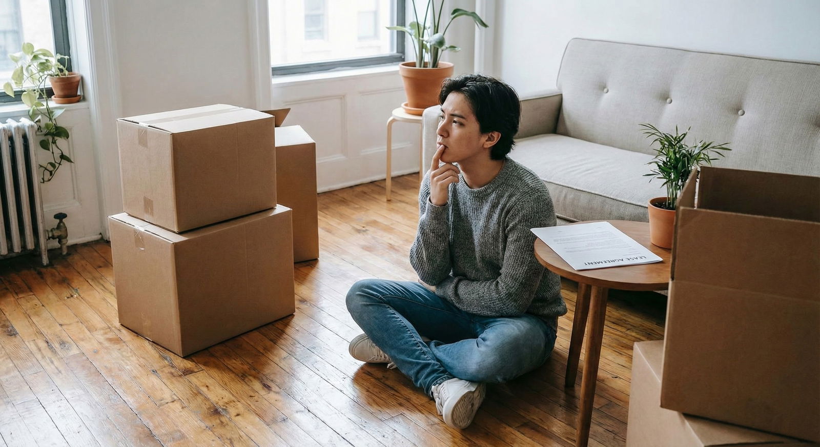 Stressed unmatched medical graduate sitting in a half-packed apartment -  for Already Signed a Lease but Unmatched: How to Ma