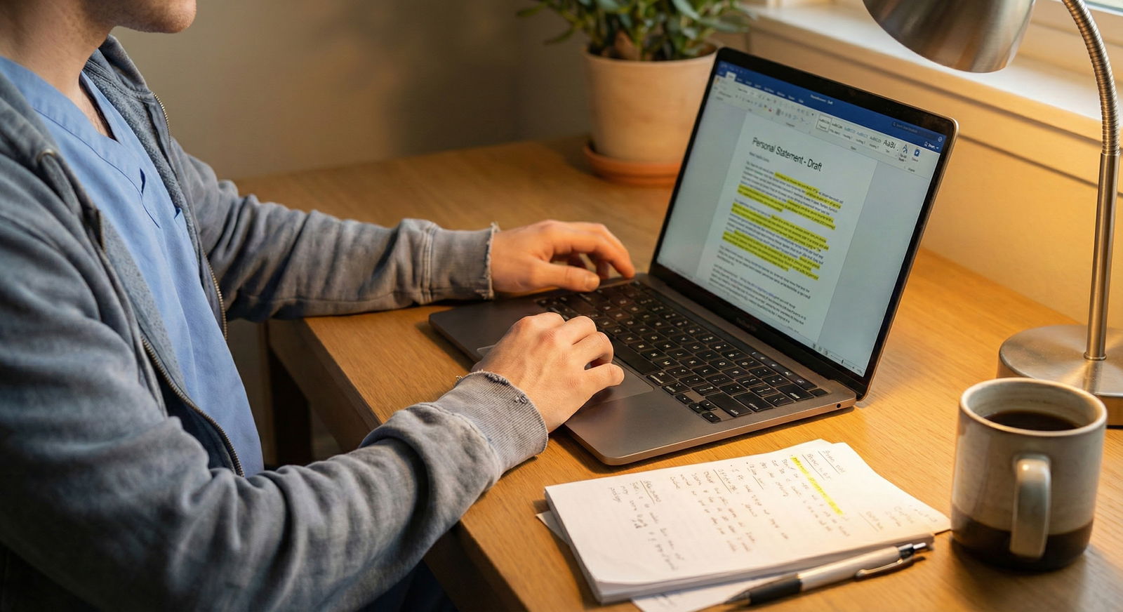 Student editing SOAP personal statement on laptop -  for Day-of-Match Strategy: Reacting in Real Time When You Enter SOAP Une