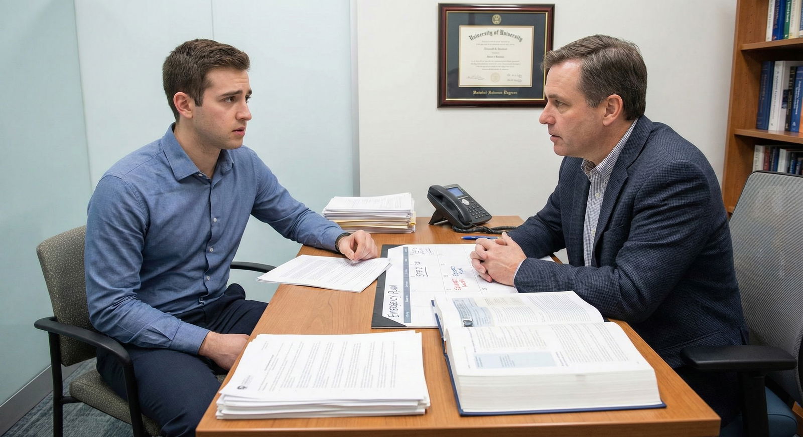 Student meeting with academic advisor about Step 2 scheduling -  for Managing Step 2 Prep During a Personal Crisis or Family