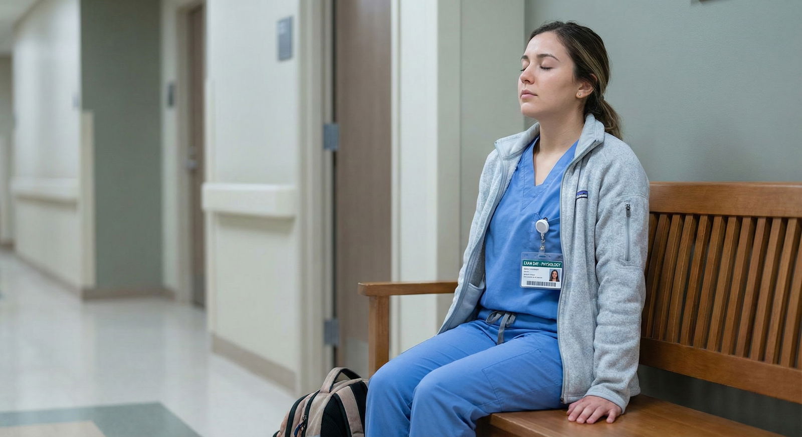 Medical student sitting at a desk preparing for a practice question block with a focused and slightly anxious expression Medical student sitting at a desk preparing for a practice question block with a focused and slightly anxious expression - f