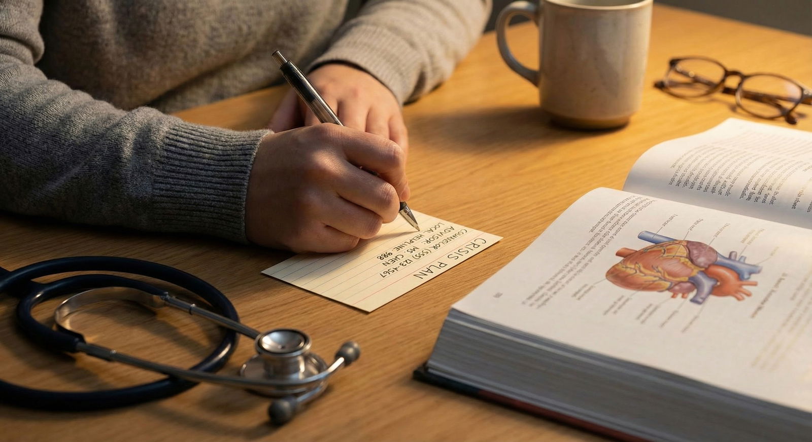 Student writing a crisis plan card with phone numbers -  for When You Can’t Go Home for Support: Building a Local Mental Safe