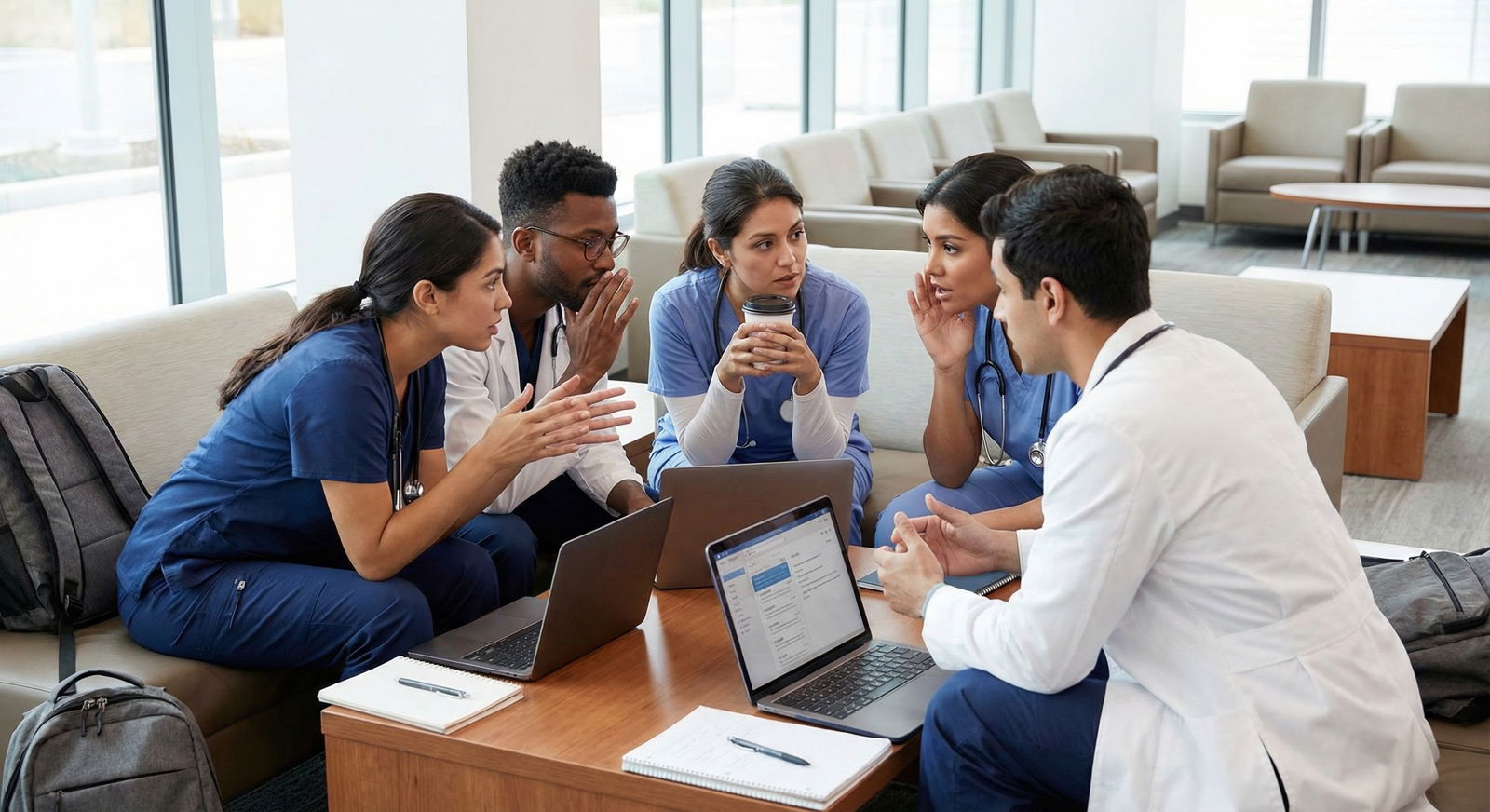 Two residency applicants reviewing NRMP couples match rules together -  for NRMP Match Rules for Couples: Exact Scenarios the