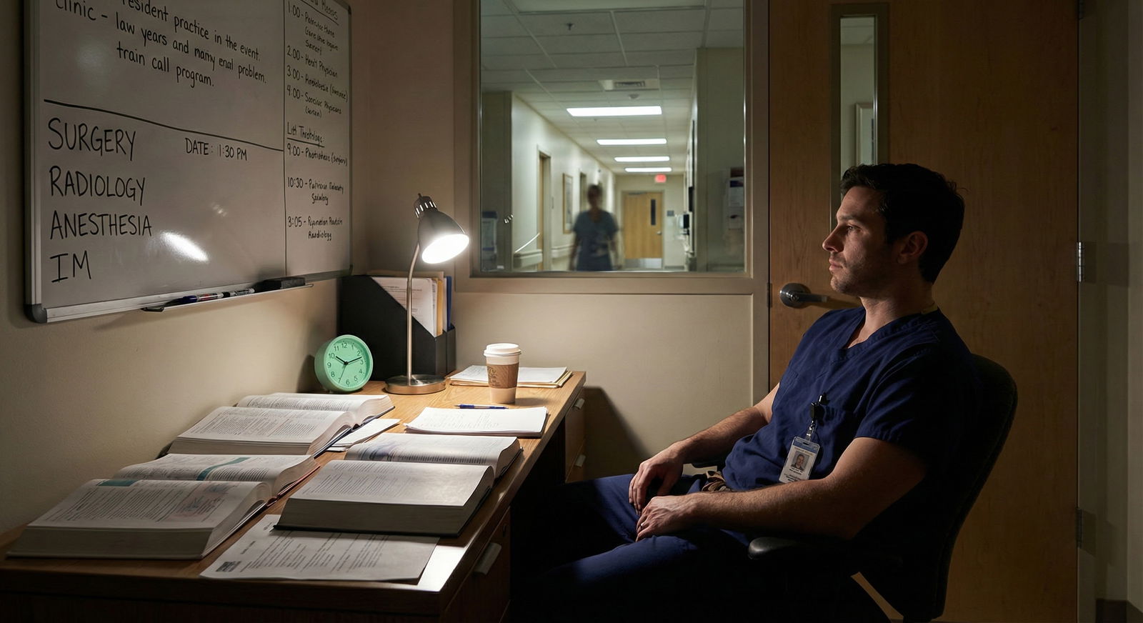 Stressed medical graduate reviewing match results on laptop in dim study -  for Transitioning Specialties After Not Matching: