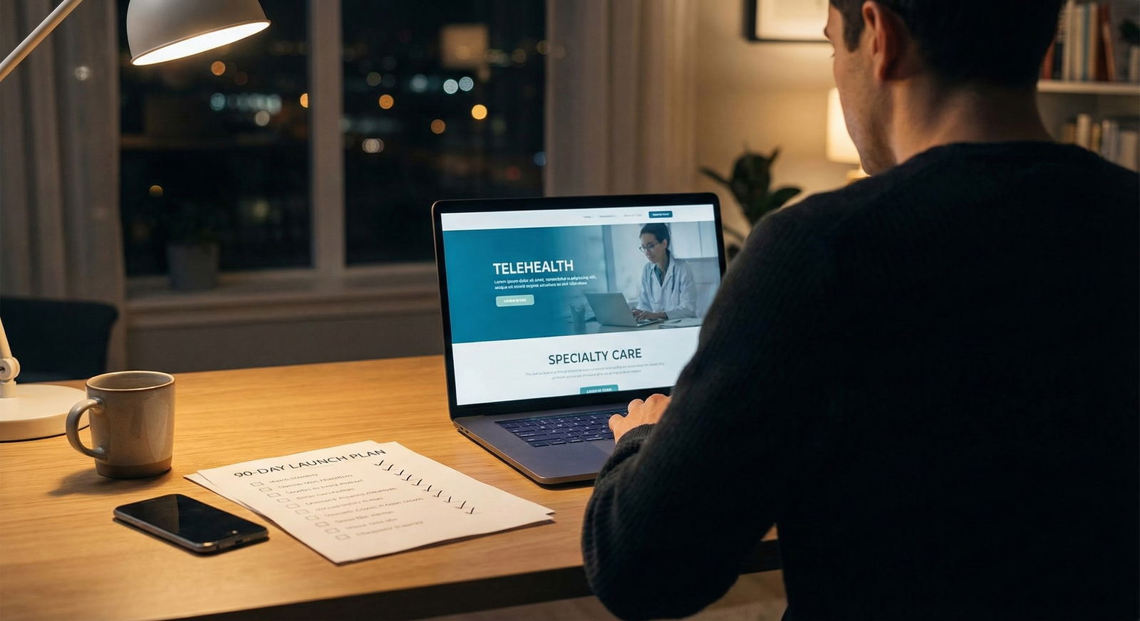 Physician reviewing early prototype screens -  for How to Launch a Medical Startup While in Practice: Weekly Time Map