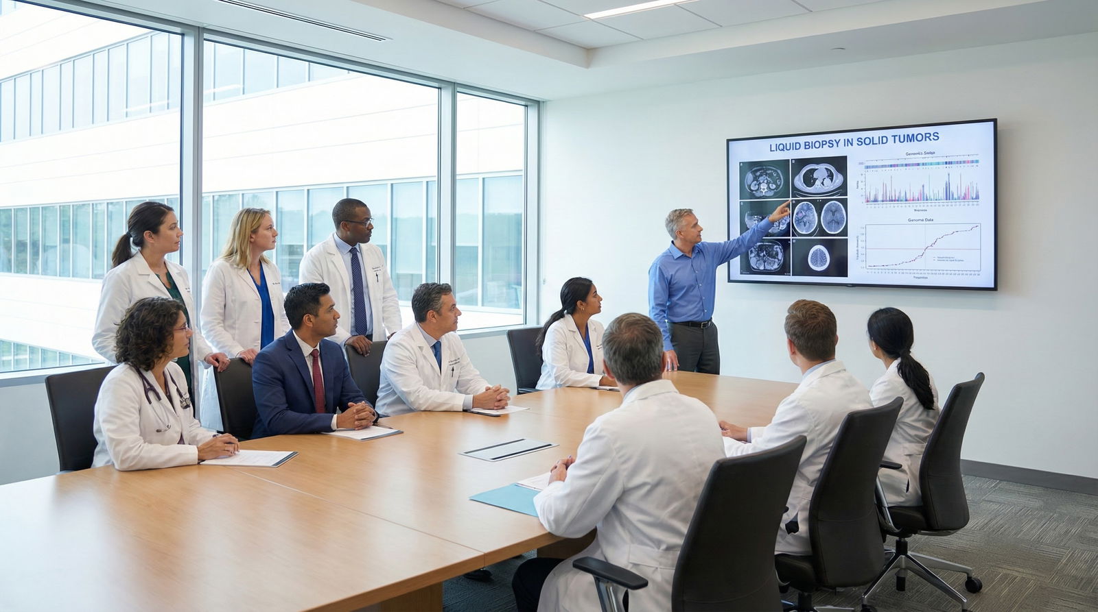 Tumor board reviewing combined tissue and liquid biopsy data -  for Liquid Biopsy in Solid Tumors: When to Trust the Result a