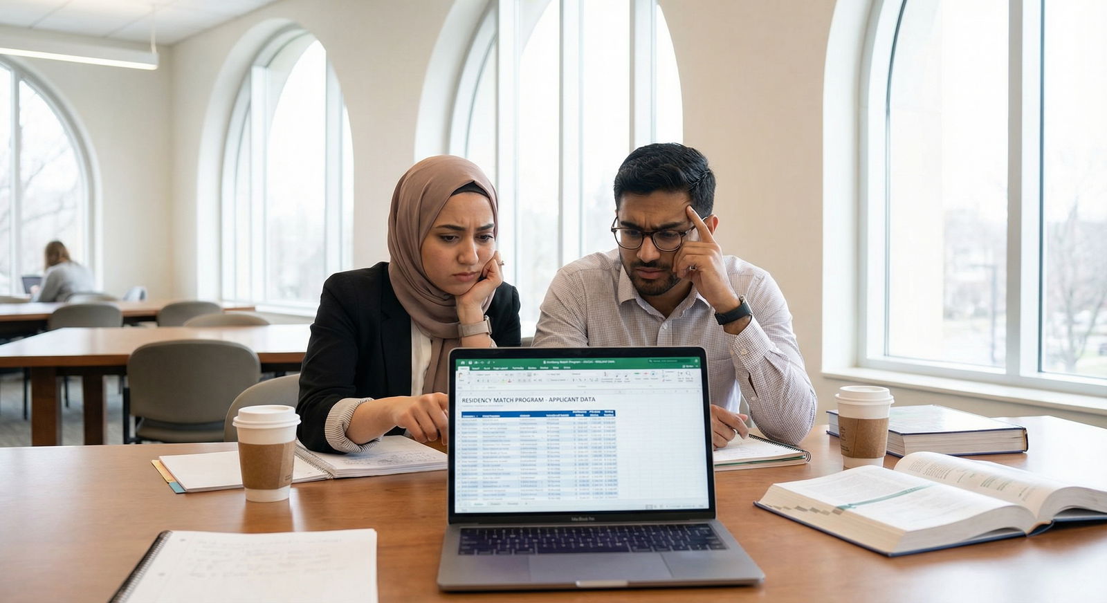 Medical couple comparing rank order lists on laptops -  for How to Negotiate for Linked Positions When Only One Program Likes