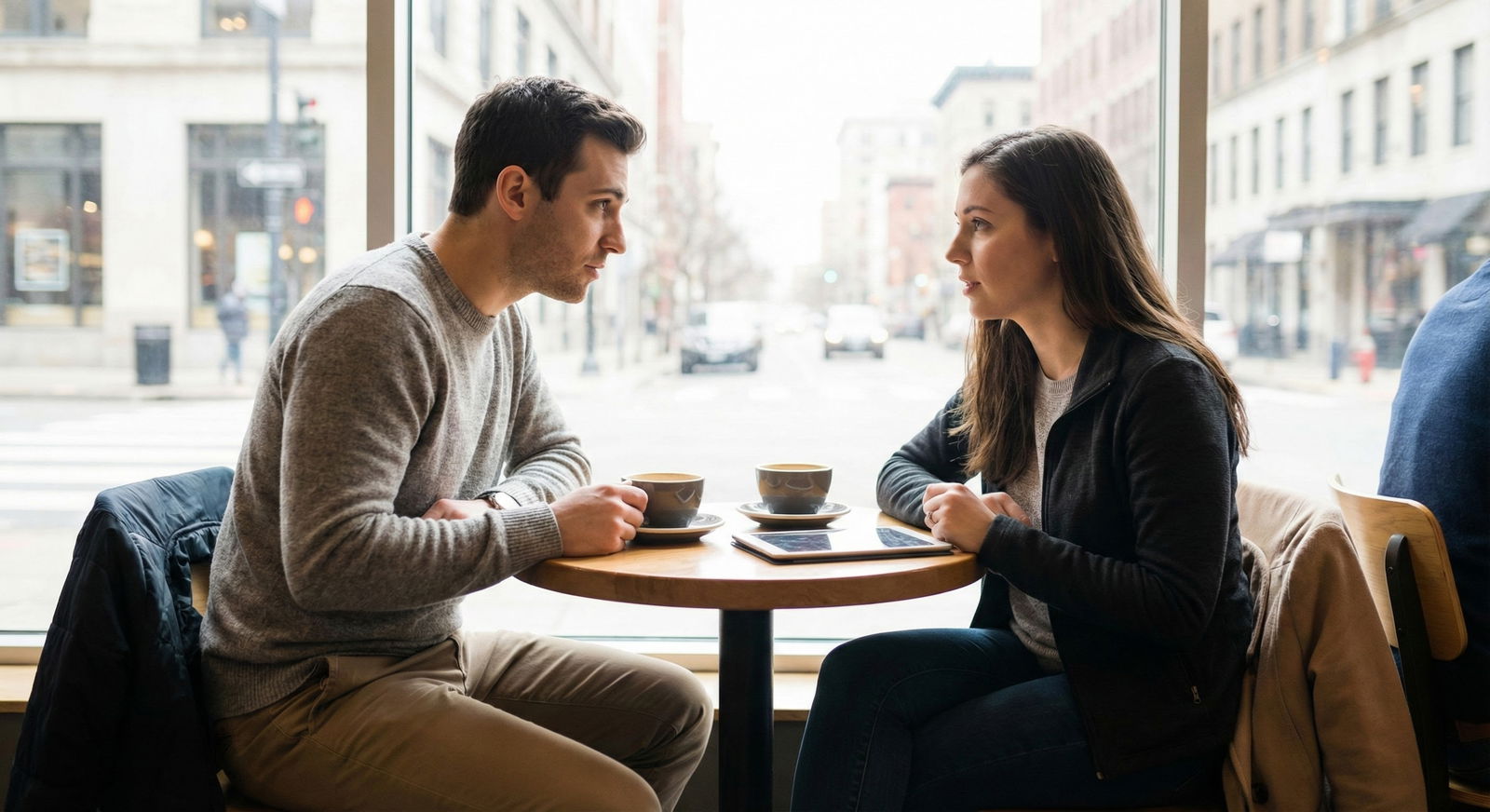 Two residents off-duty having coffee and talking -  for When Your Friend Becomes Your Chief: Navigating Role Changes