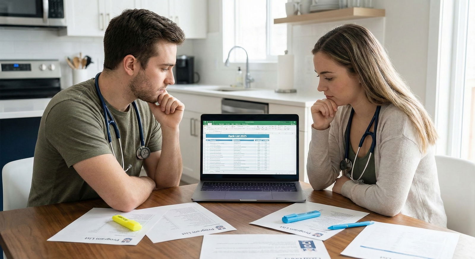 Two students reviewing their residency rank list together -  for MS2 and Step Exams: Timing Board Prep When You Plan to Coupl