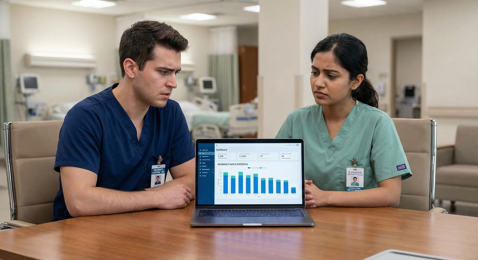 Resident reviewing a spreadsheet of residency application statistics -  for Application Volume vs Match Probability for Low S