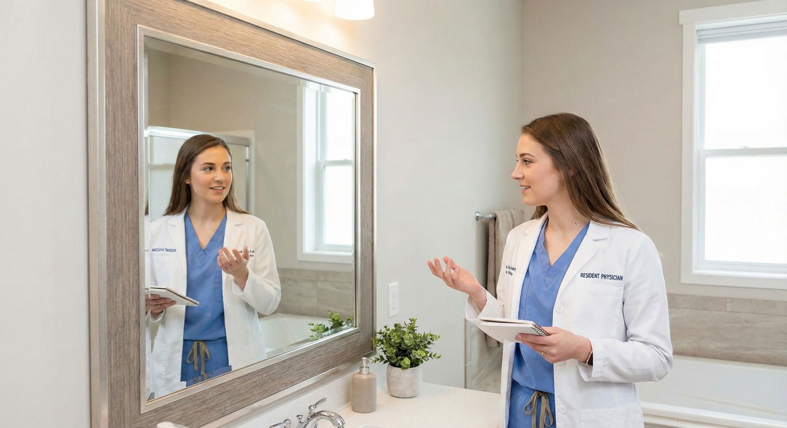 Woman resident standing in hospital hallway after confronting bias Woman resident standing in hospital hallway after confronting bias - for When You’re Pressured to Take Notes and Plan Partie