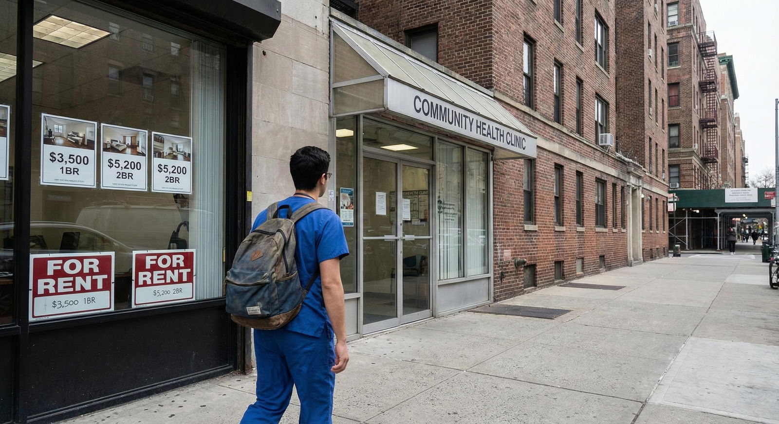 Young primary care physician walking through a modest clinic in a high cost-of-living city -  for How Much Does Location Real